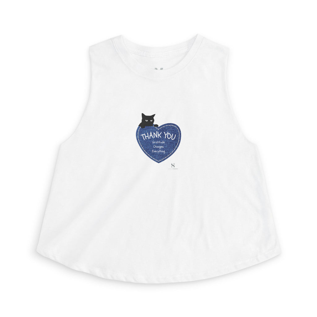 Women's Crop Top – 'Thank You' Heart Cat Graphic Crop Tank