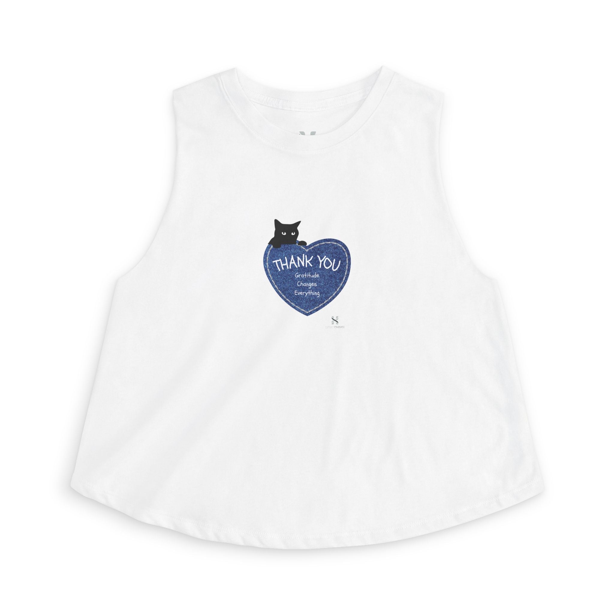 Women's Crop Top – 'Thank You' Heart Cat Graphic Crop Tank