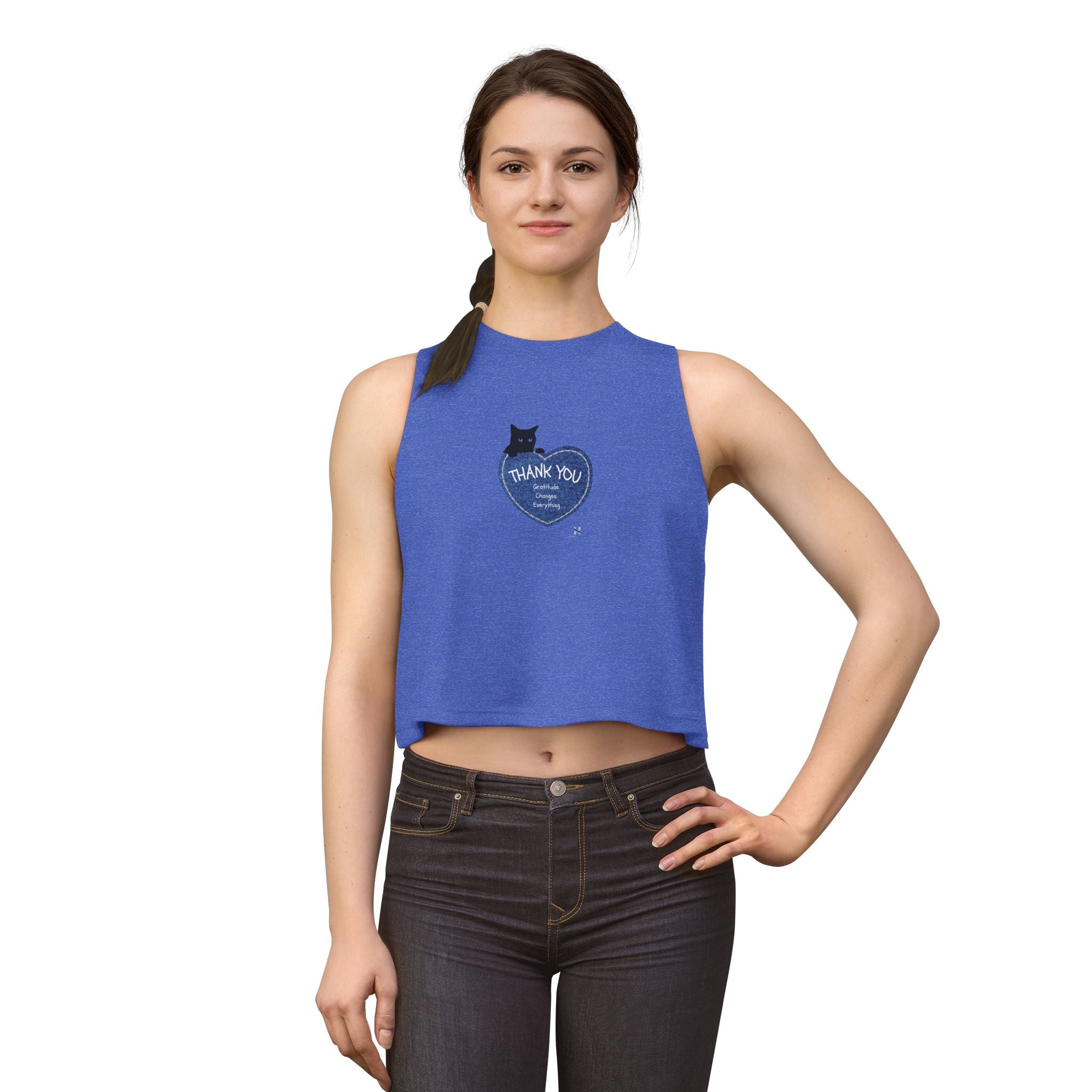 Women's Crop Top – 'Thank You' Heart Cat Graphic Crop Tank